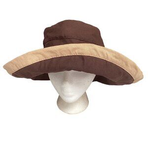 Cappelli Straworld Bucket Sun Hat Wired Wide Brim 2-Tone Brown Beige Canvas 56i